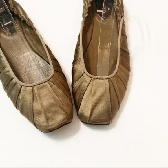 Bottega Veneta Square Toe Satin Flats Olive 40 - Picture 2 of 8